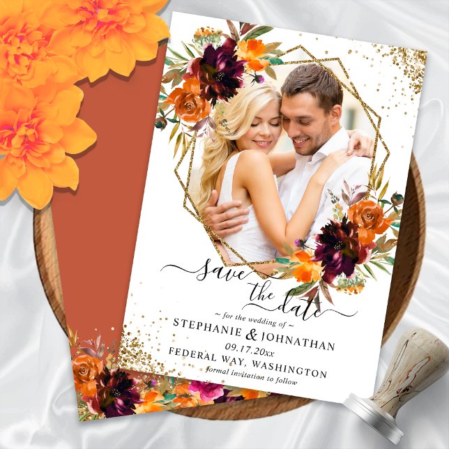 Convites Autumn Floral Terracotta Salvar A Data (Autumn Floral Terracotta Save The Date Invitation)