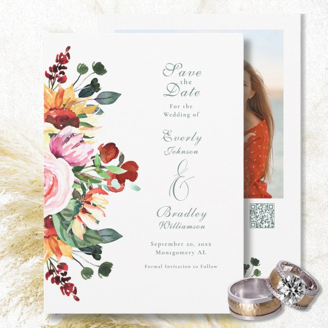 Convites Autumn Floral Watercolor Save the Date Wedding  (Criador carregado)
