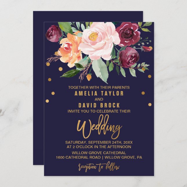 Convites Autumn Floral Wedding (Frente/Verso)