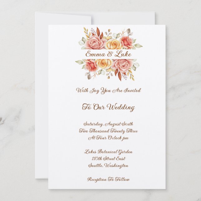 Convites Autumn Floral Wedding Felitation (Frente)