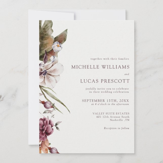 Convites Autumn Floral Wedding Invitation (Frente)