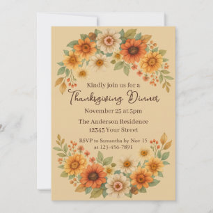 Convites Autumn Floral Wreath - Janta Elegante de Ação de G