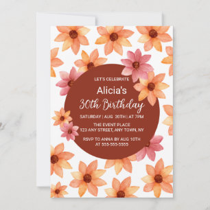 Convites Autumn Flower Any Age Burgundy Birthday