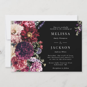 Convites Autumn Flower Dahlia Casamento Negro