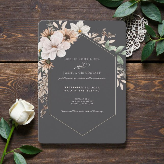 Convites Autumn Flower Frame Wedding Invitation  (Criador carregado)