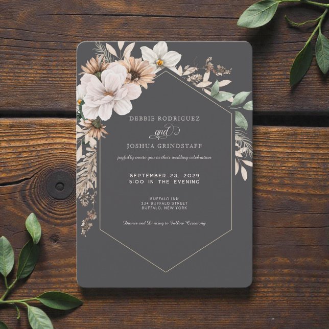 Convites Autumn Flower Frame Wedding Invitation  (Criador carregado)