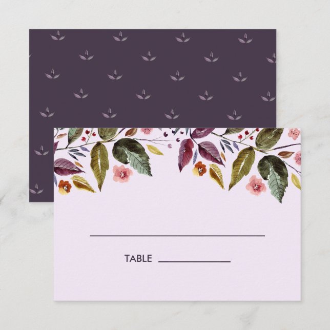 Convites Autumn Flowers Plum Mesa Place Card (Frente/Verso)