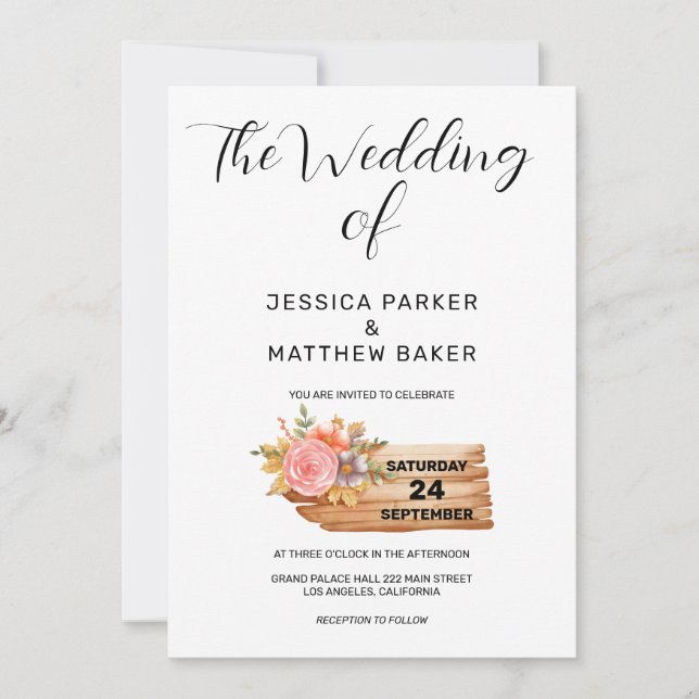 Convites Autumn Flowers & Wood Wedding (Frente)