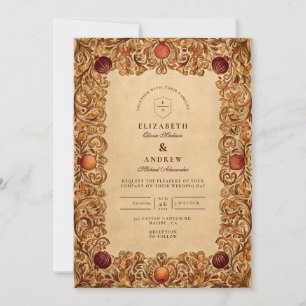 Convites Autumn Foliage Pomegranate Wedding