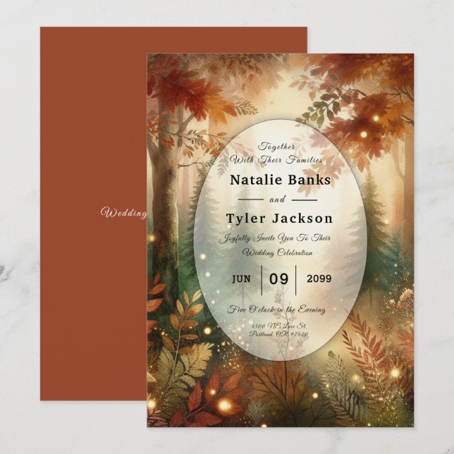 Convites Autumn Glow in the Enchanted Forest Wedding (Frente/Verso)