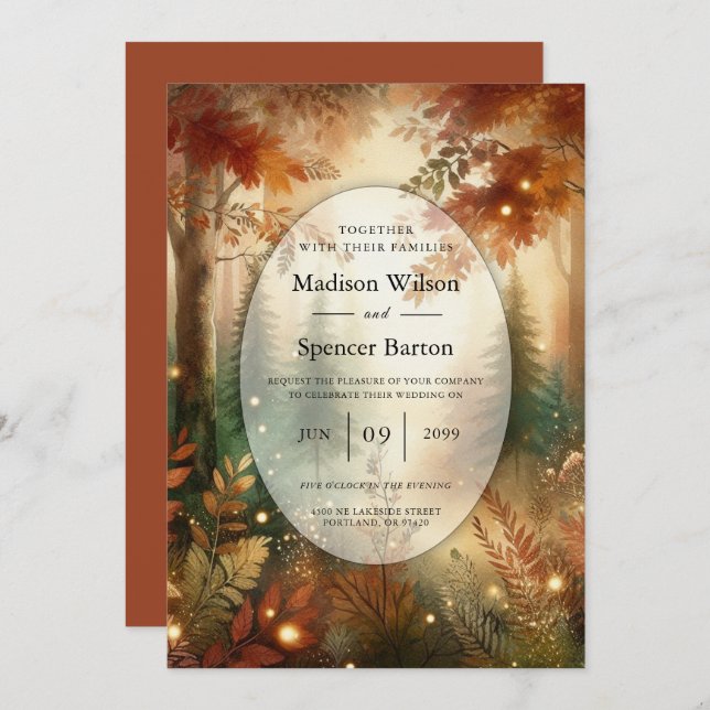 Convites Autumn Glow in the Enchanted Forest Wedding (Frente/Verso)