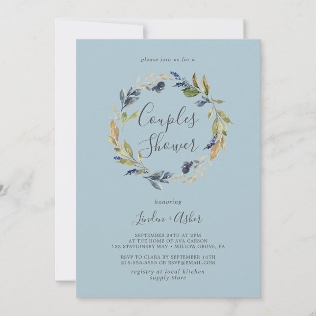 Convites Autumn Greenery Wreath | CASAIS CHÁS (Frente)