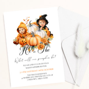 Convites Autumn Halloween Pumpkin Baby Gênero Revelação