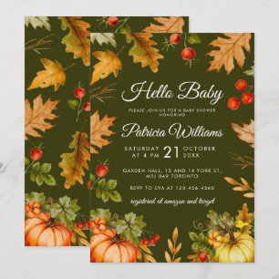 Convites Autumn Hello Baby Pumpkin Foliage Chá de fraldas