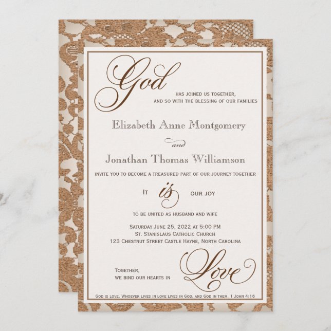 Convites Autumn Lace God is Love Christian Weds (Frente/Verso)