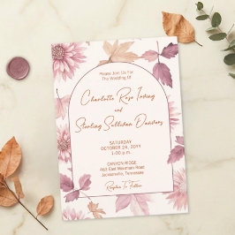 Convites Autumn Leaves Blush Terracotta Photo Wedding