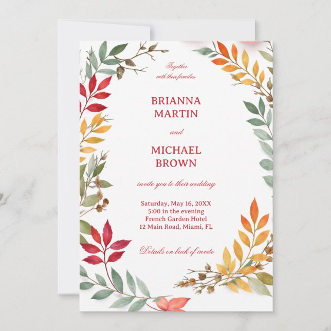 Convites Autumn Leaves Botanical Frame (Frente)