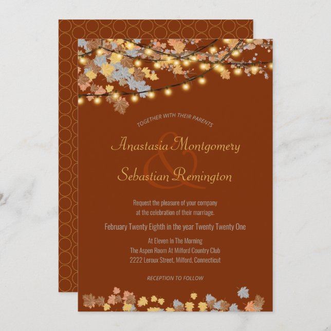 Convites Autumn Leaves Vintage Lights Ceremony (Frente/Verso)