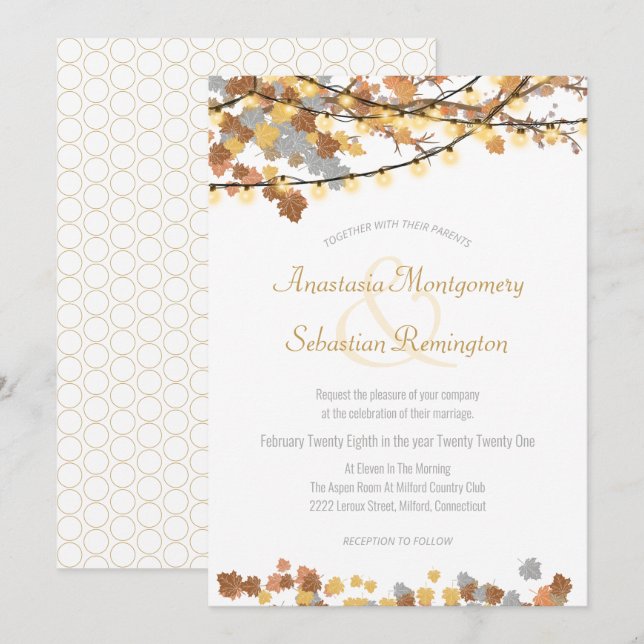 Convites Autumn Leaves Vintage Lights Ceremony (Frente/Verso)