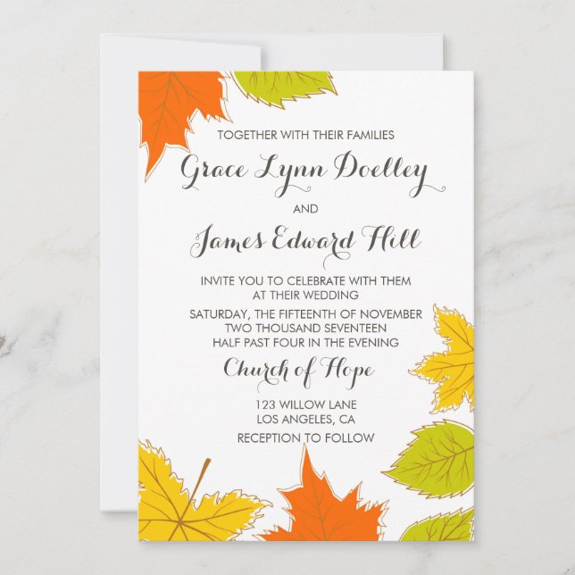 Convites Autumn Leaves Wedding (Frente)