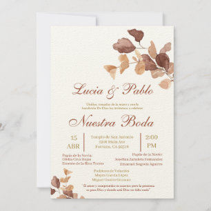 Convites Autumn Leaves Weding em espanhol