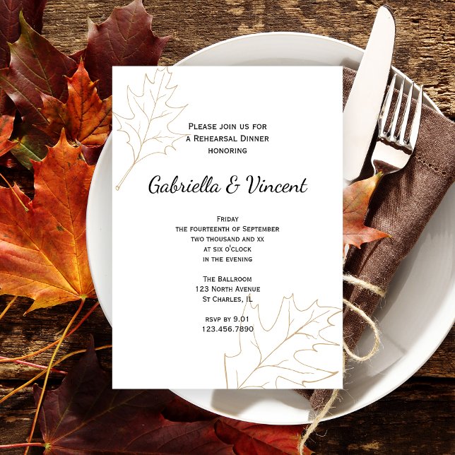 Convites Autumn Oak deixa Janto de ensaio de casamento (Set a warm seasonal Fall tone with the Autumn Oak Leaves Wedding Rehearsal Dinner Invitation.)