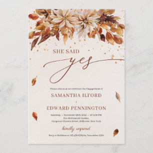 Convites Autumn Orange Flowers Ela Disse Sim Noivado