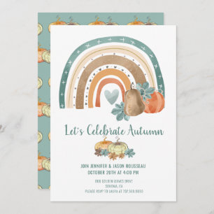 Convites Autumn Party Watercolor Rainbow Pumpkins