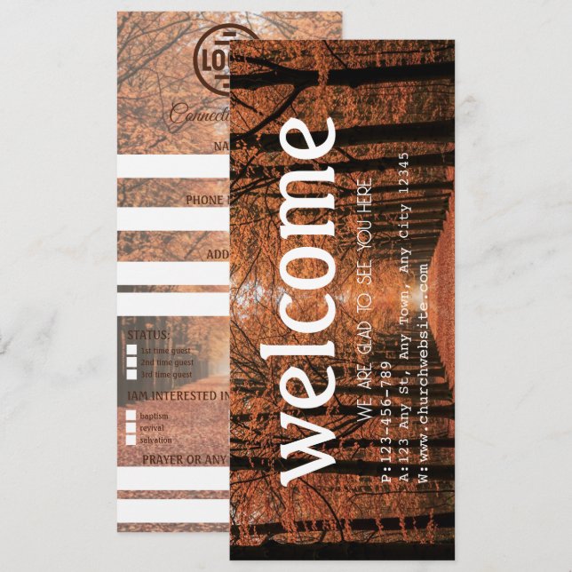 Convites Autumn Path Church Connection Card (Frente/Verso)
