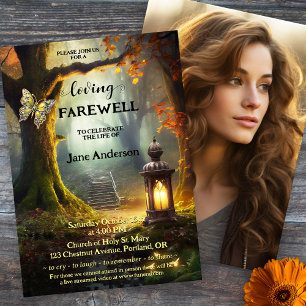 Convites Autumn Path Lanterna Foto da Celebração da Vida