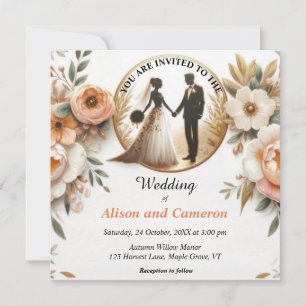 Convites Autumn Peach Floral Wedding