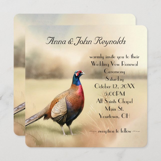 Convites Autumn Pheasant Wedding Vow Renewal (Frente/Verso)