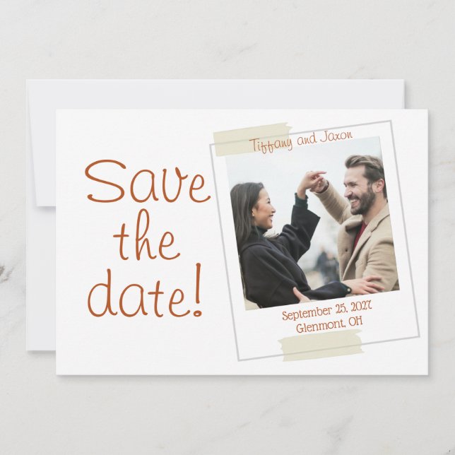 Convites Autumn Photo Terracotta e White Save the Date (Frente)