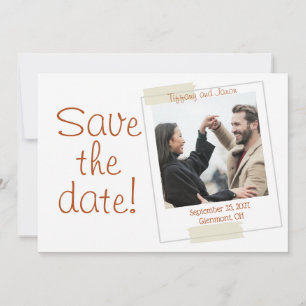 Convites Autumn Photo Terracotta e White Save the Date