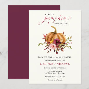 Convites Autumn Pumpkin Burgundy Foliage Chá de fraldas In