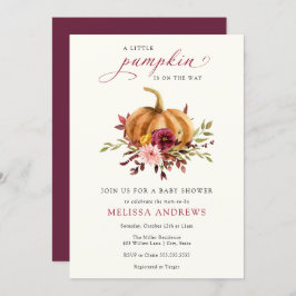 Convites Autumn Pumpkin Burgundy Foliage Chá de fraldas Inv