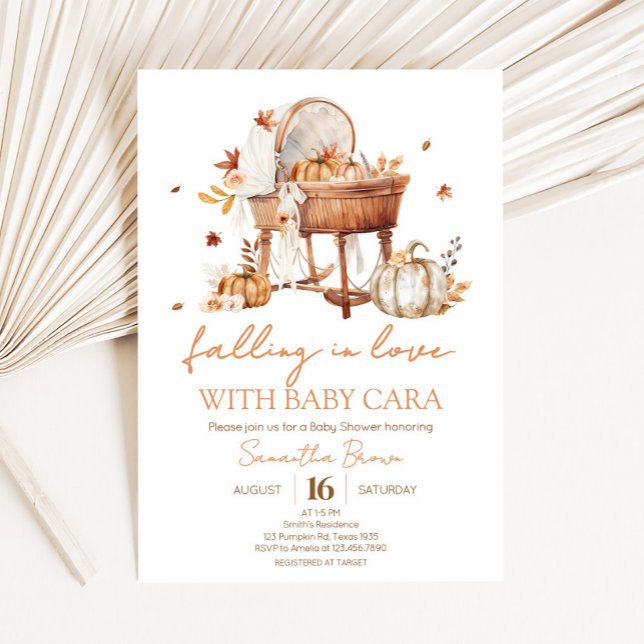 Convites Autumn Pumpkin Caindo no Chá de fraldas do Amor (Falling in Love Autumn Pumpkin Baby Shower Invitation)