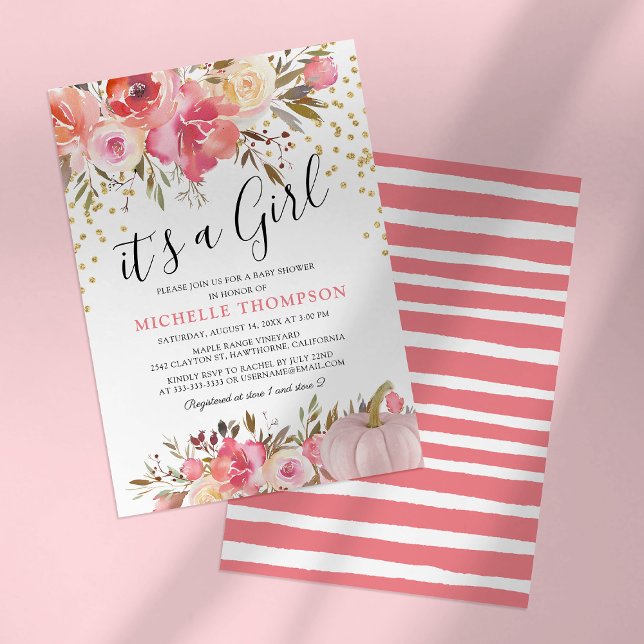 Convites Autumn Pumpkin É uma Chá de fraldas Floral Menina (Criador carregado)