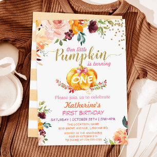 Convites Autumn Pumpkin Floral Girl Baby Festa de aniversár