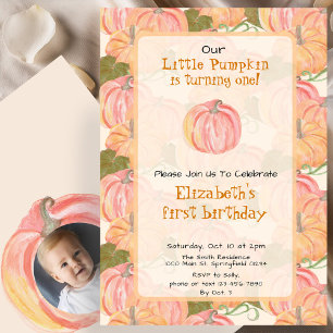 Convites Autumn Pumpkin Primeiro Aniversário Foto Personali