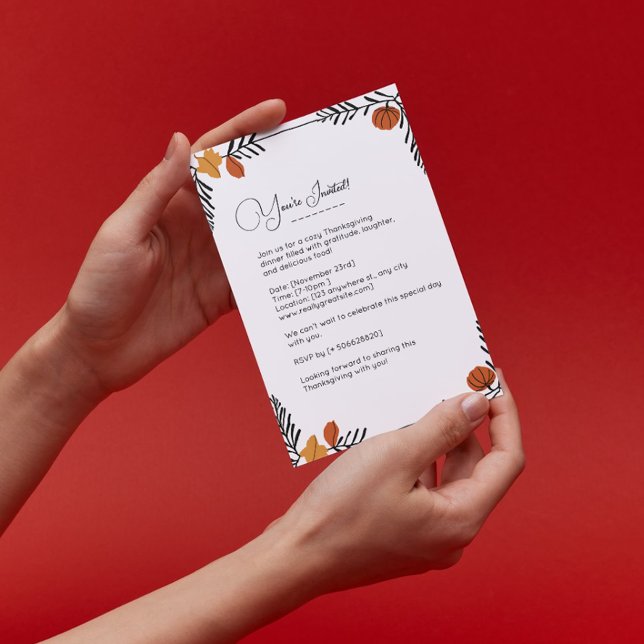 Convites Autumn Pumpkin Sai do Quadro Ação de Graças (Autumn Pumpkin Leaves Frame Thanksgiving Invitation)