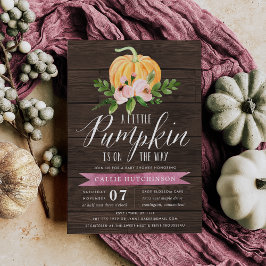 Convites Autumn Pumpkin Wood & Pink Floral Chá de fraldas
