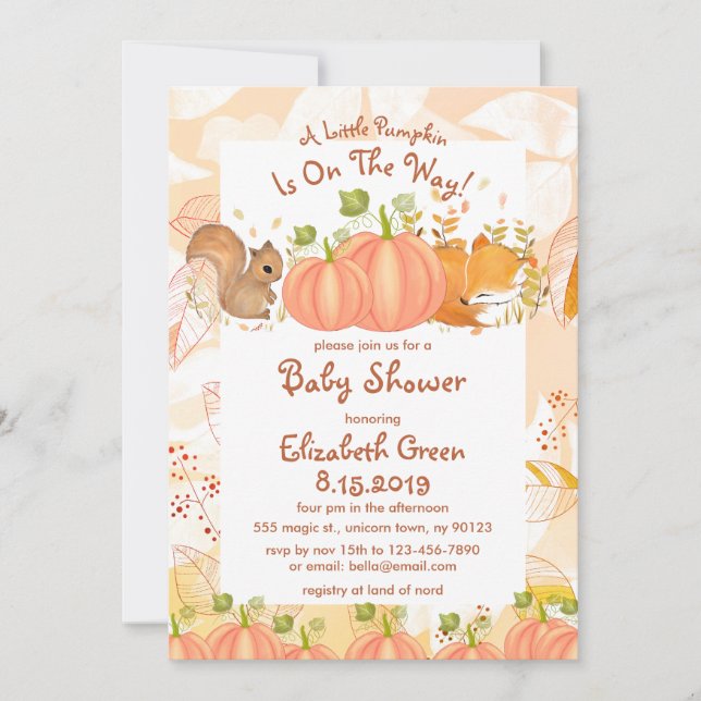Convites Autumn Pumpkin Woodland Baby Shower (Frente)
