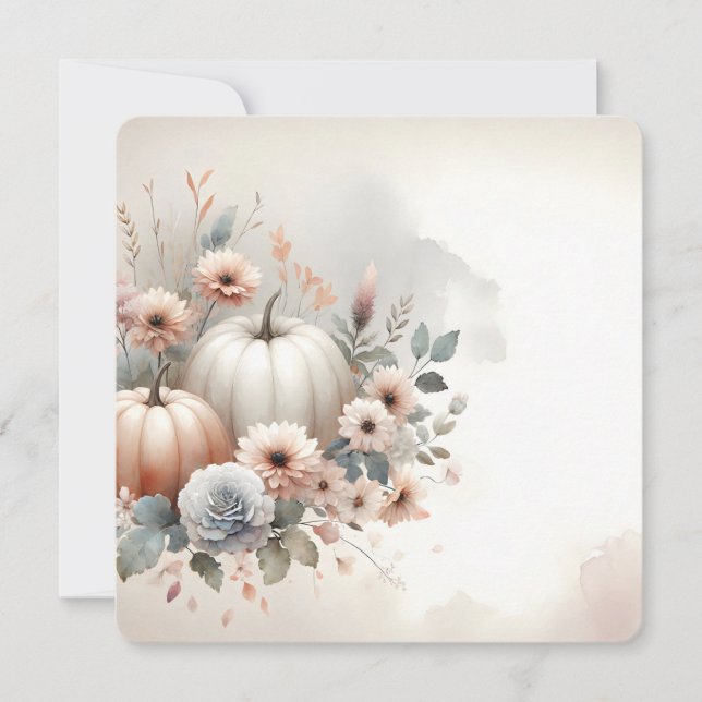 Convites Autumn Pumpkins and Florals Fall Background (Frente)