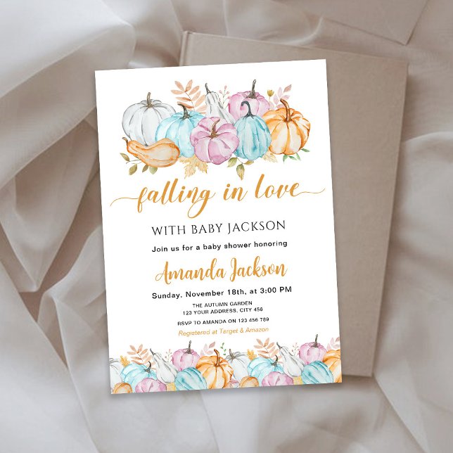 Convites Autumn Pumpkins caindo no Chá de fraldas do amor (Criador carregado)