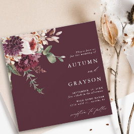 Convites Autumn Romance Burgundy Watercolor Square
