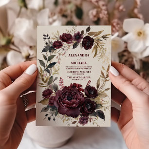 Convites Autumn Romance Burgundy Wedding
