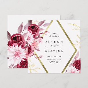 Convites Autumn Romance Dourado Frame Floral Weding