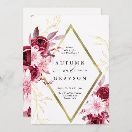 Convites Autumn Romance Dourado Frame Floral Weding