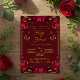 Convites Autumn Romance Gold Frame Floral Wedding Invitatio